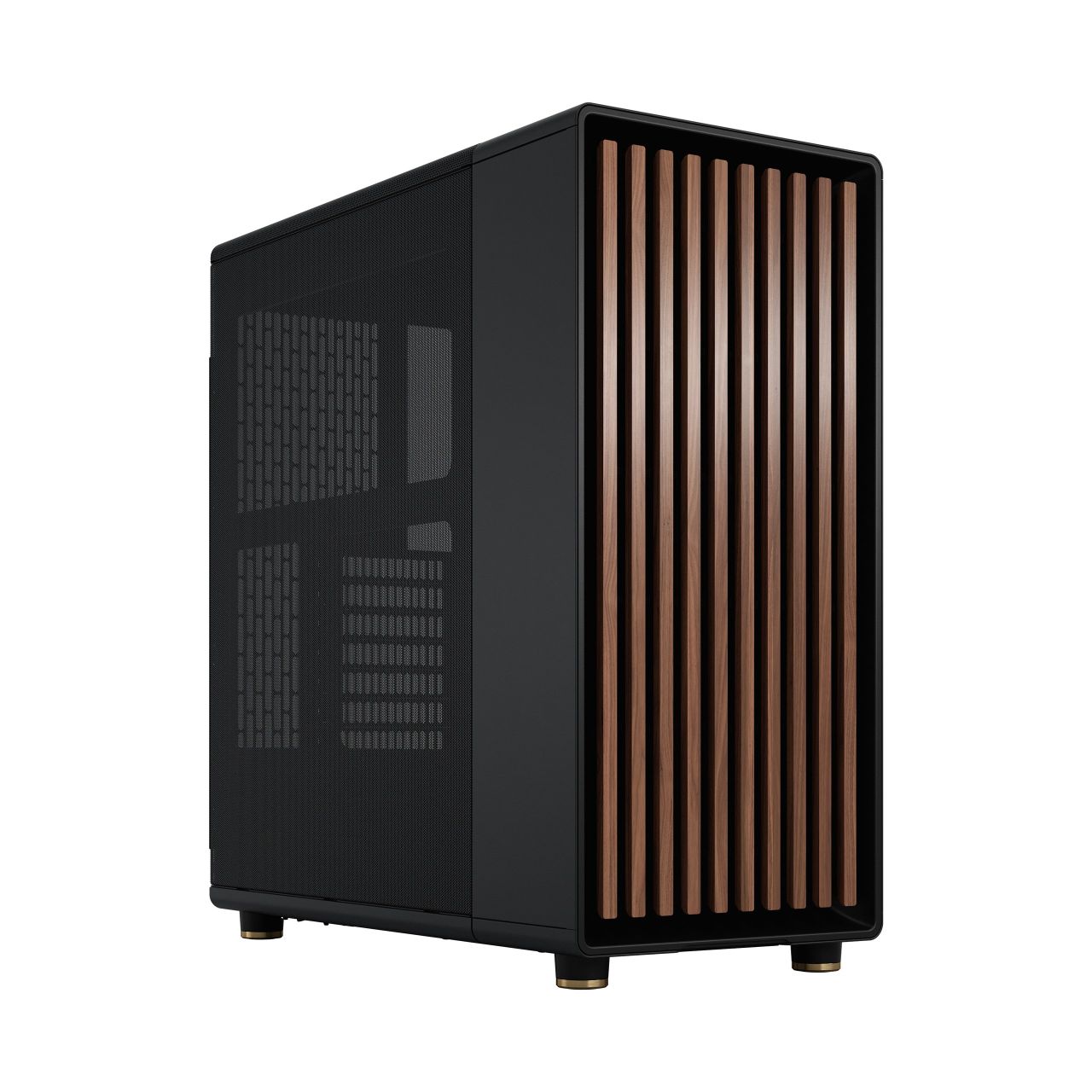 Fractal North Quiet Mid Tower, ATX, front 1x USB-C 3.2 Gen 2x2 / 2x USB-A 3.0, Headphone Out, Mic In, <strong>Black with Mesh Side Panel</strong>