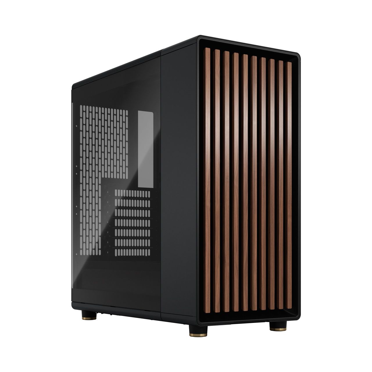 Fractal North Quiet Mid Tower, ATX, front 1x USB-C 3.2 Gen 2x2 / 2x USB-A 3.0, Headphone Out, Mic In, <strong>Black with Glass Side Panel</strong>