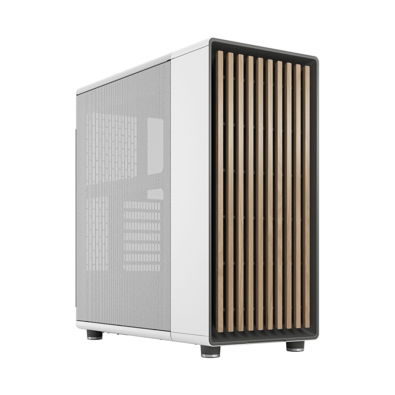 Fractal North Quiet Mid Tower, ATX, front 1x USB-C 3.2 Gen 2x2 / 2x USB-A 3.0, Headphone Out, Mic In, <strong>White with Mesh Side Panel</strong>