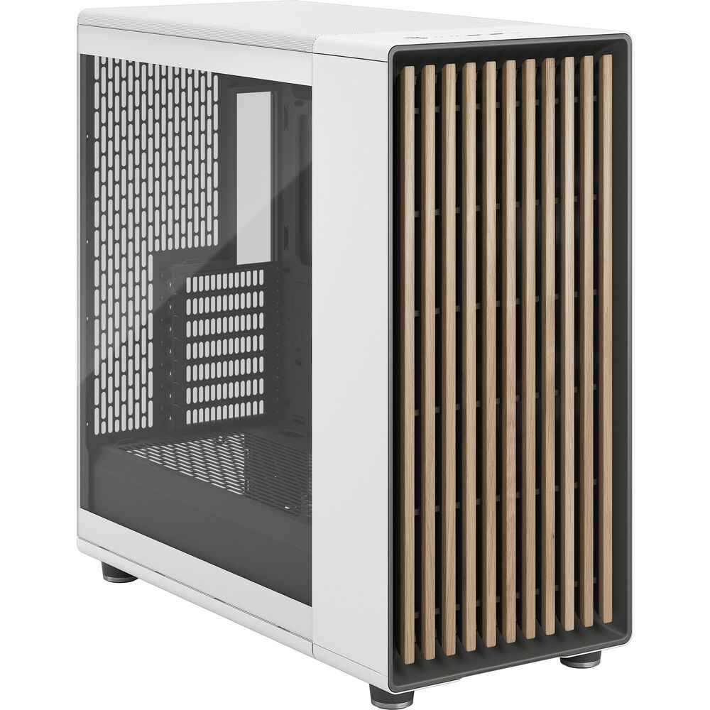 Fractal North Quiet Mid Tower, ATX, front 1x USB-C 3.2 Gen 2x2 / 2x USB-A 3.0, Headphone Out, Mic In, <strong>White with Glass Side Panel</strong>